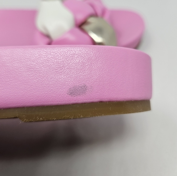 Marc Fisher Womens Sandels Sz 7M Pink Faux Leather Weaved gold & Ivory Slip Ons - Picture 10 of 10